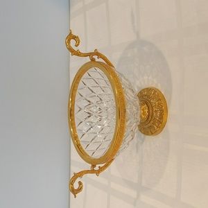 Antique Empire style gold tone rim glass crystal decorative bowl ornate